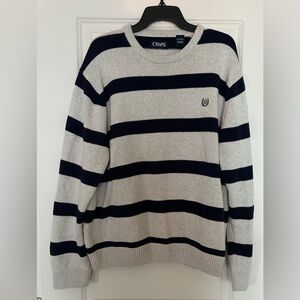 Rugby oversize 100% cotton Chaps grey &navy blue striped crewneck Sweater men XL